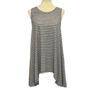 Nu Label Gray & Black Stripe Tunic Length Waterfall Tank Top Size L Made in USA